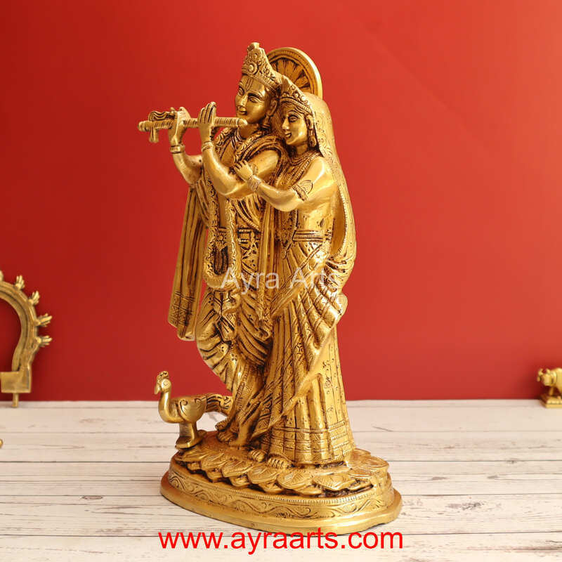Divine Beauty Radha Krishna Idol Standing Pose Brass Idol - 12 Inch Height