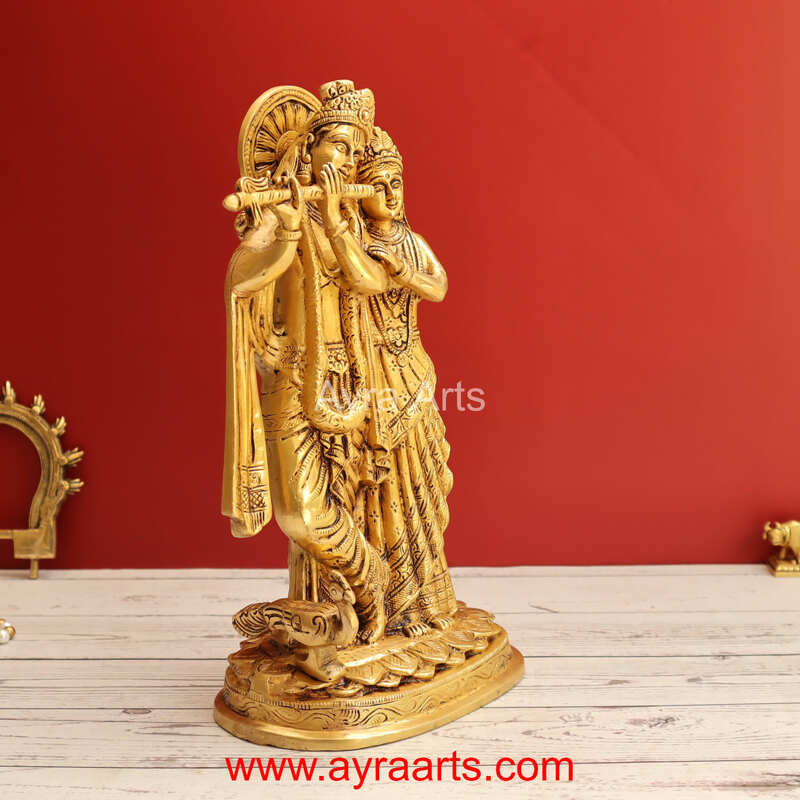 Divine Beauty Radha Krishna Idol Standing Pose Brass Idol - 12 Inch Height