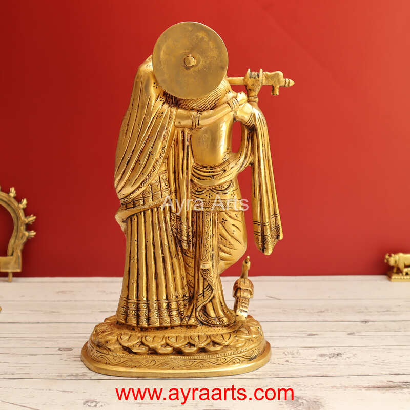 Divine Beauty Radha Krishna Idol Standing Pose Brass Idol - 12 Inch Height