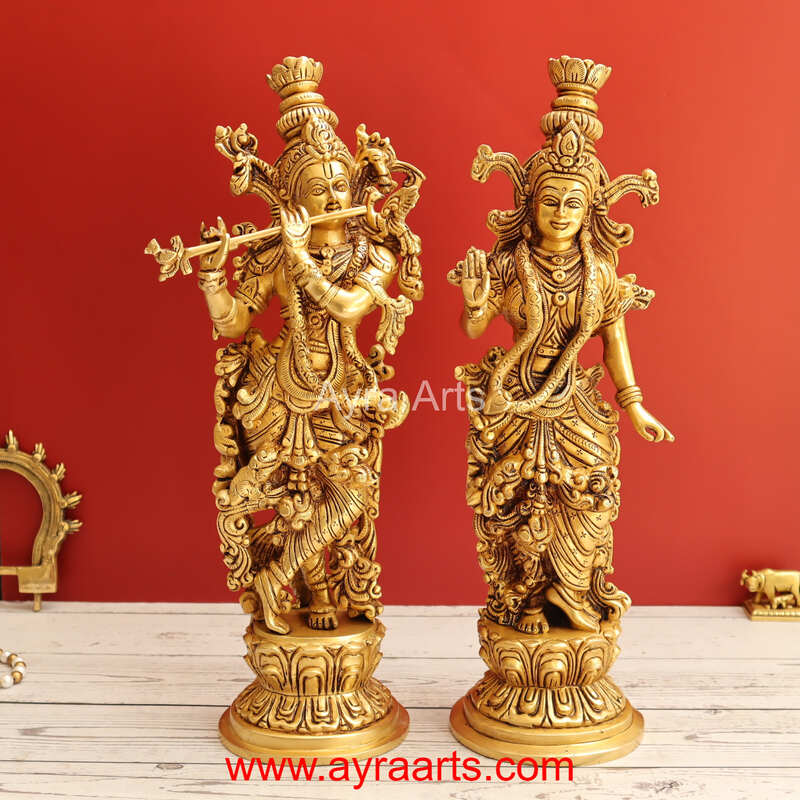 Standing Radha Madhav Krishna Brass Idols Set Best for Gifting Home Decor - 14 Inch Height