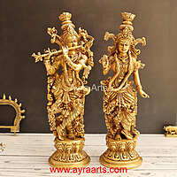 Standing Radha Madhav Krishna Brass Idols Set Best for Gifting Home Decor - 14 Inch Height