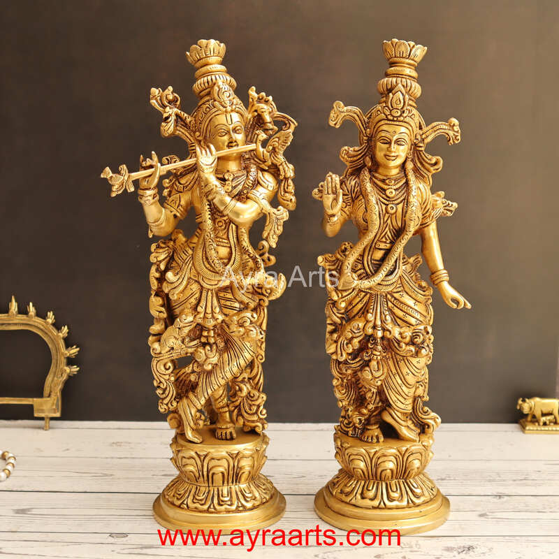Standing Radha Madhav Krishna Brass Idols Set Best for Gifting Home Decor - 14 Inch Height
