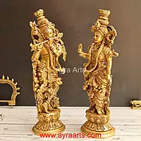 Standing Radha Madhav Krishna Brass Idols Set Best for Gifting Home Decor - 14 Inch Height