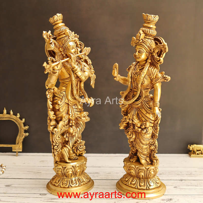 Standing Radha Madhav Krishna Brass Idols Set Best for Gifting Home Decor - 14 Inch Height