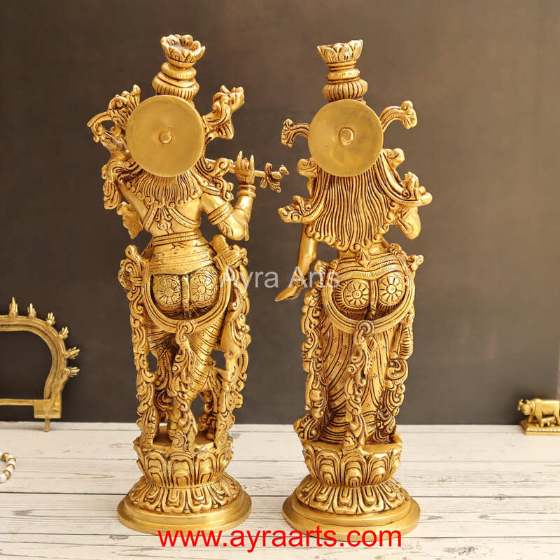 Standing Radha Madhav Krishna Brass Idols Set Best for Gifting Home Decor - 14 Inch Height