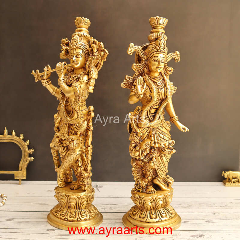 Standing Radha Madhav Krishna Brass Idols Set Best for Gifting Home Decor - 14 Inch Height