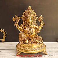 Brass Chowki Ganesha 12.5 Inch Height