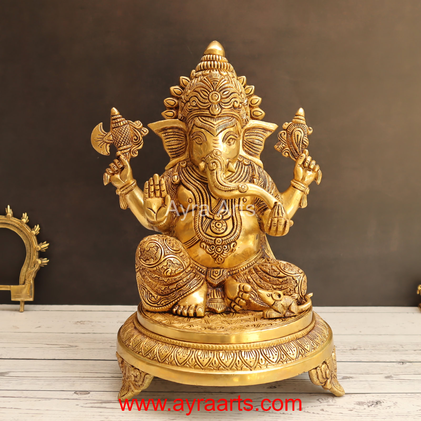 Brass Chowki Ganesha 12.5 Inch Height