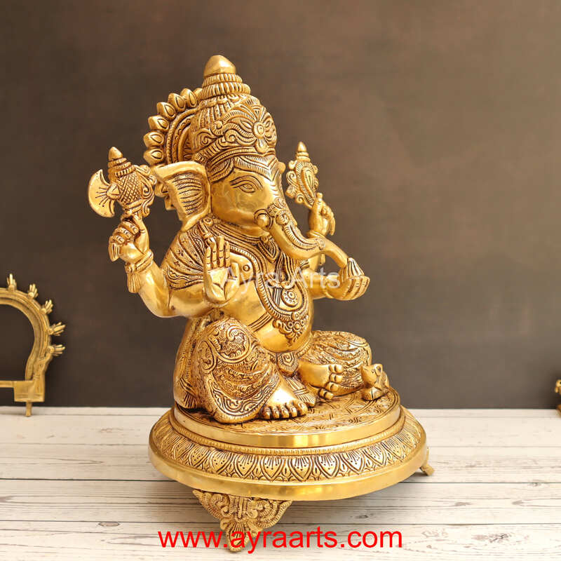 Brass Chowki Ganesha 12.5 Inch Height