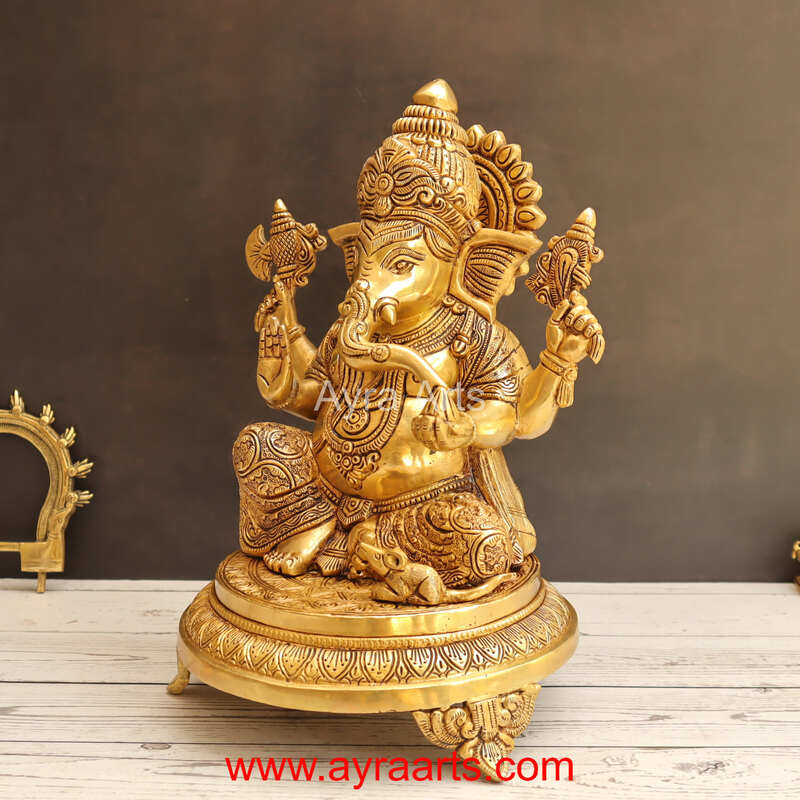 Brass Chowki Ganesha 12.5 Inch Height