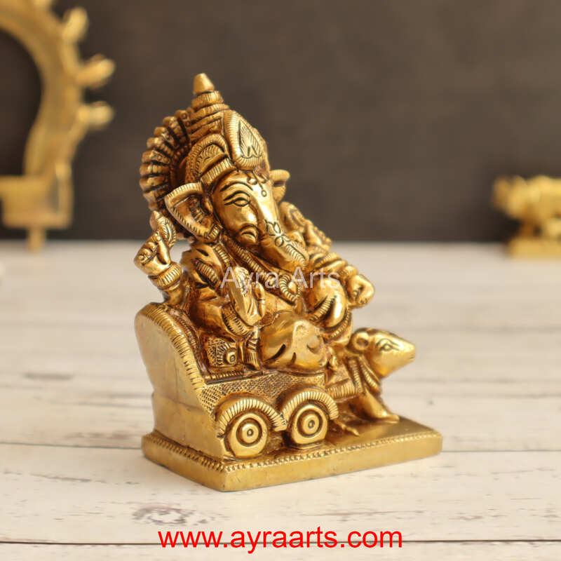 Brass Rath Ganesha 4 Inch Height