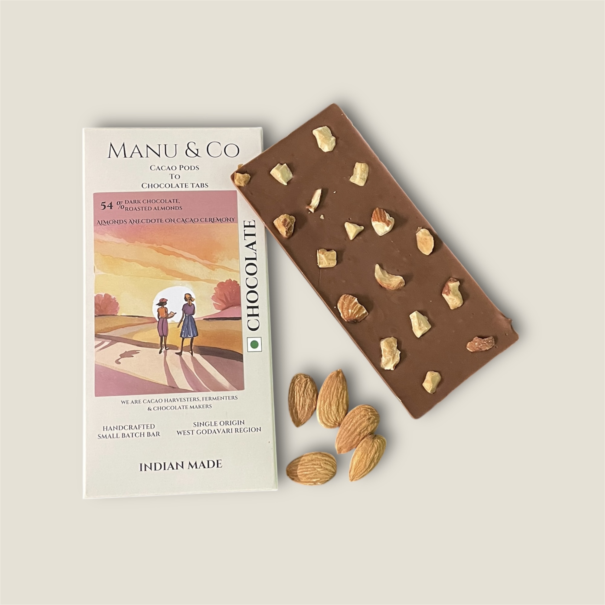 54% Dark Chocolate , Roasted Almonds 54% Dark Chocolate , Roasted Almonds