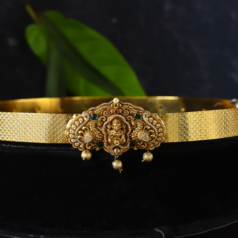 Matte finish cz white-green lakshmi peacock