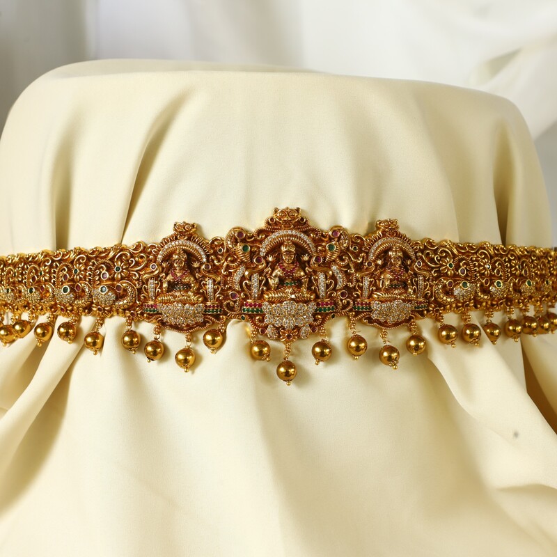 Gold plated Lakshmi designed Hip belt with Gold beads for Adults