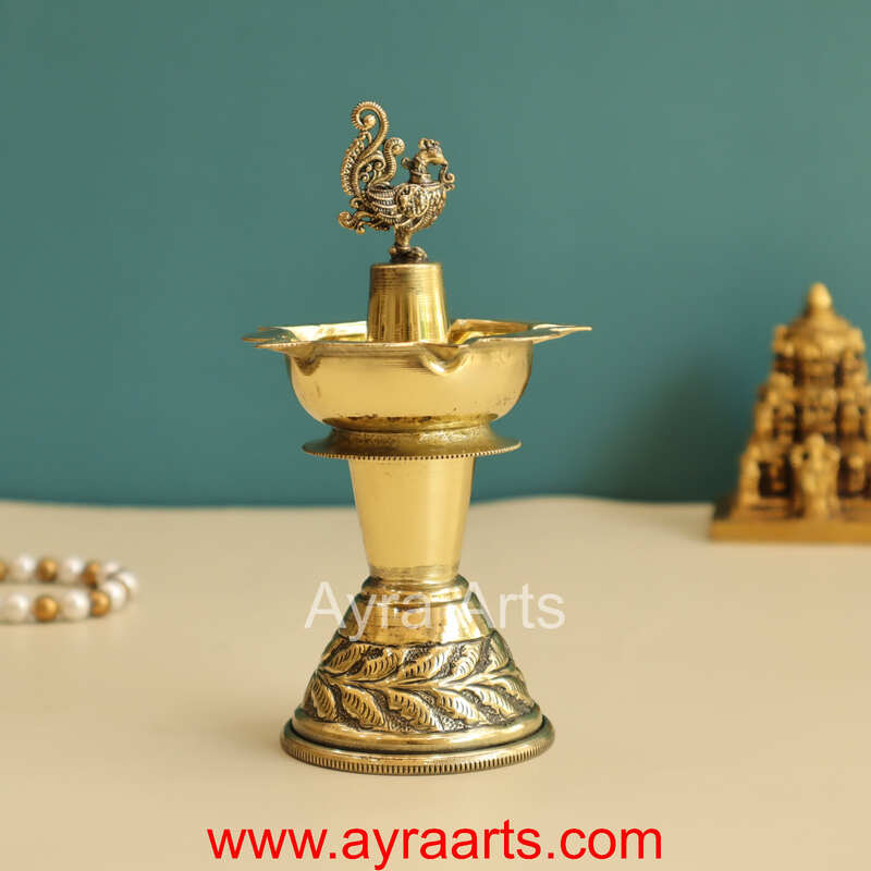 Premium Brass Peacock Standing Diya - 5.8 Inch Height