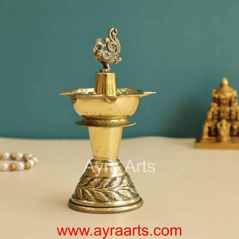 Premium Brass Peacock Standing Diya - 5.8 Inch Height