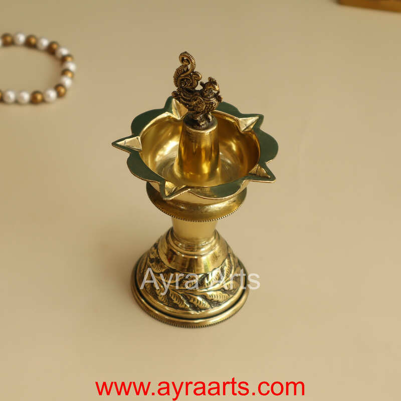 Premium Brass Peacock Standing Diya - 5.8 Inch Height