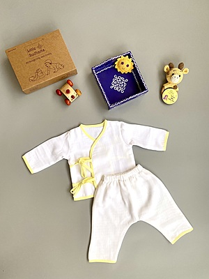 Muslin Full-Sleeve Top & Pant Set - Kimono Style