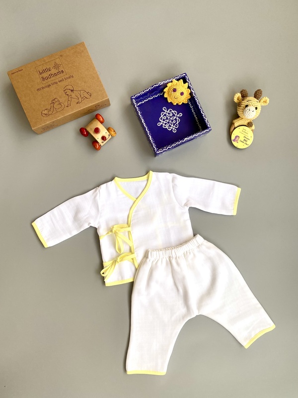 Muslin Full-Sleeve Top & Pant Set - Kimono Style