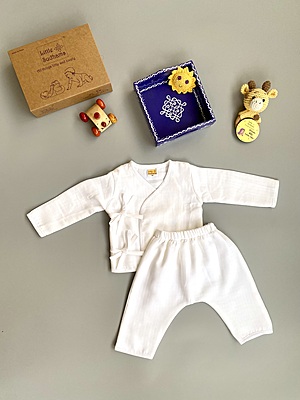 Muslin Full-Sleeve Top & Pant Set - Kimono Style