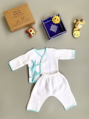 Muslin Full-Sleeve Top & Pant Set - Kimono Style