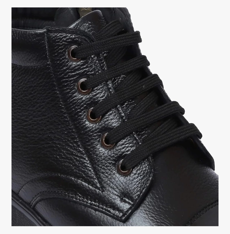 Zoom Shoes Genuine Leather Ankle Boots Black colour | Lace-Up & Zip Design | Cushioned Insole |