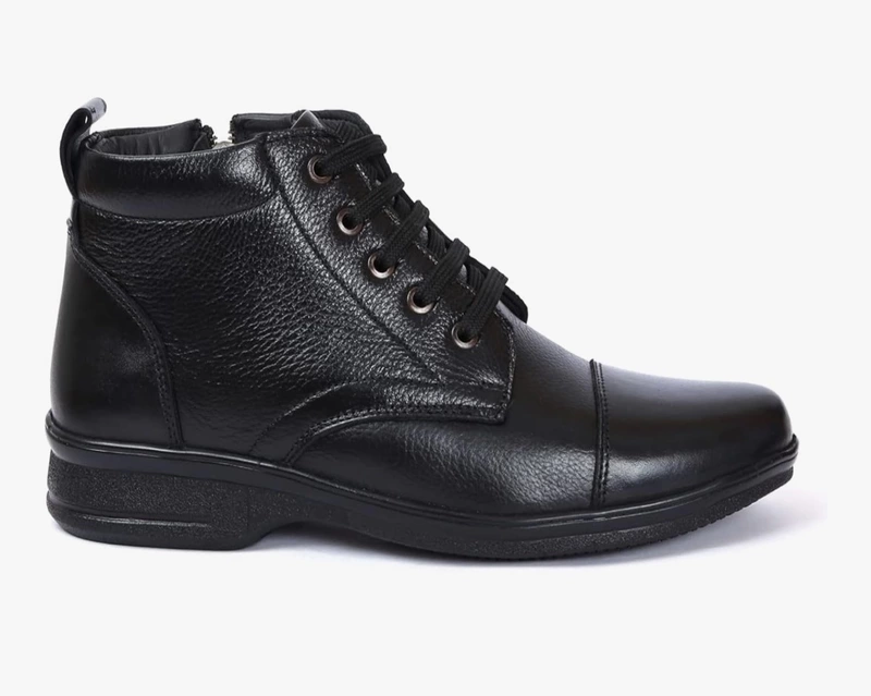 Zoom Shoes Genuine Leather Ankle Boots Black colour | Lace-Up & Zip Design | Cushioned Insole |