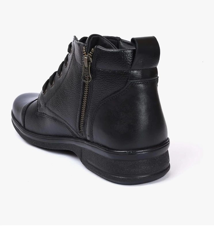 Zoom Shoes Genuine Leather Ankle Boots Black colour | Lace-Up & Zip Design | Cushioned Insole |