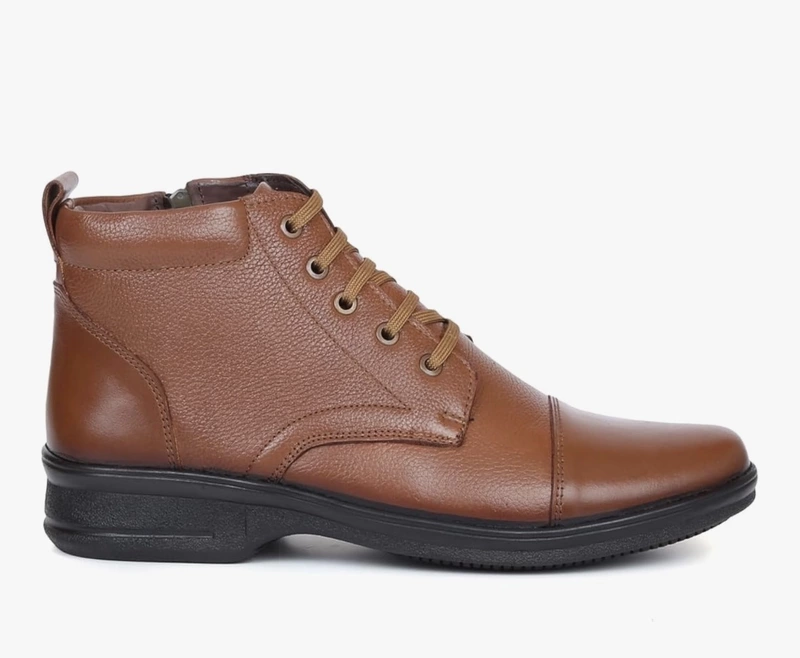 Zoom Shoes Genuine Leather Ankle Boots Tan colour | Lace-Up & Zip Design | Cushioned Insole |