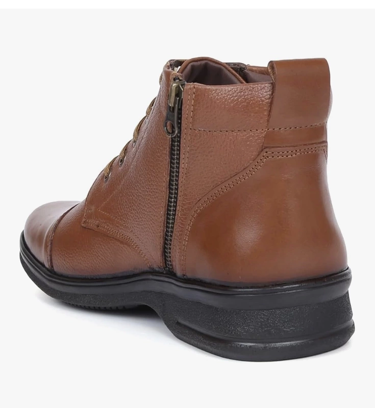 Zoom Shoes Genuine Leather Ankle Boots Tan colour | Lace-Up & Zip Design | Cushioned Insole |