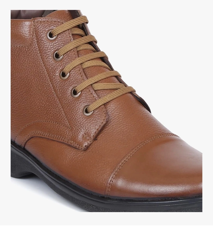 Zoom Shoes Genuine Leather Ankle Boots Tan colour | Lace-Up & Zip Design | Cushioned Insole |