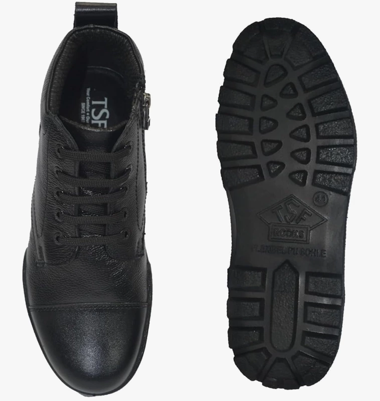TSF 768 Shoes  Leather Ankle Boots Black colour | Lace-Up & Zip Design | Cushioned Insole |
