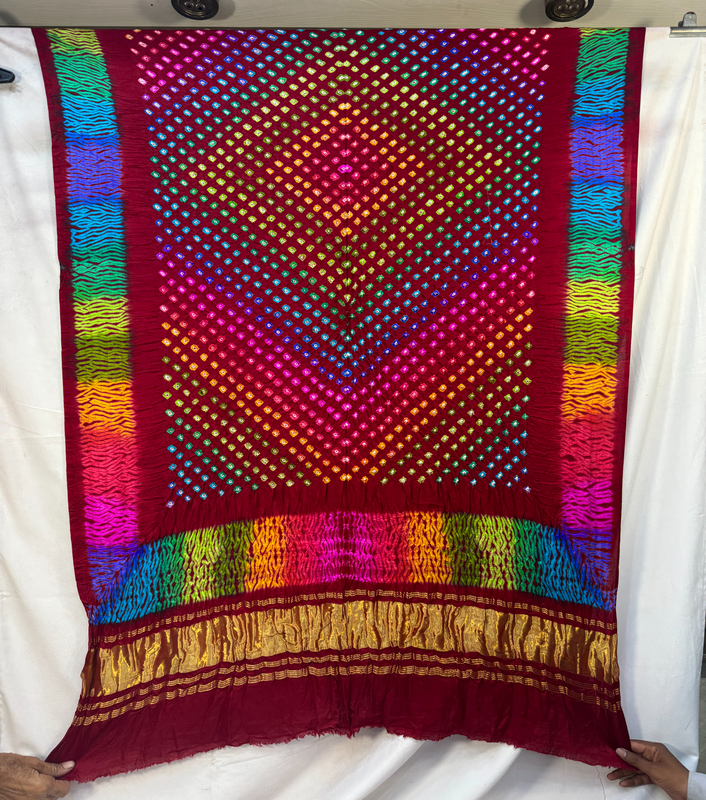 Kala Sanskruti multi & Red – Color Pure Silk Bandhani Dress – 2.5 M Each Piece – Elegant Traditional Wear Pure Silk Dress for Women