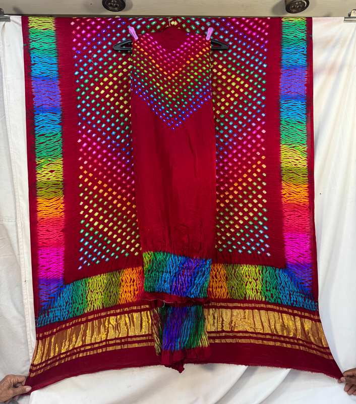 Kala Sanskruti multi & Red – Color Pure Silk Bandhani Dress – 2.5 M Each Piece – Elegant Traditional Wear Pure Silk Dress for Women