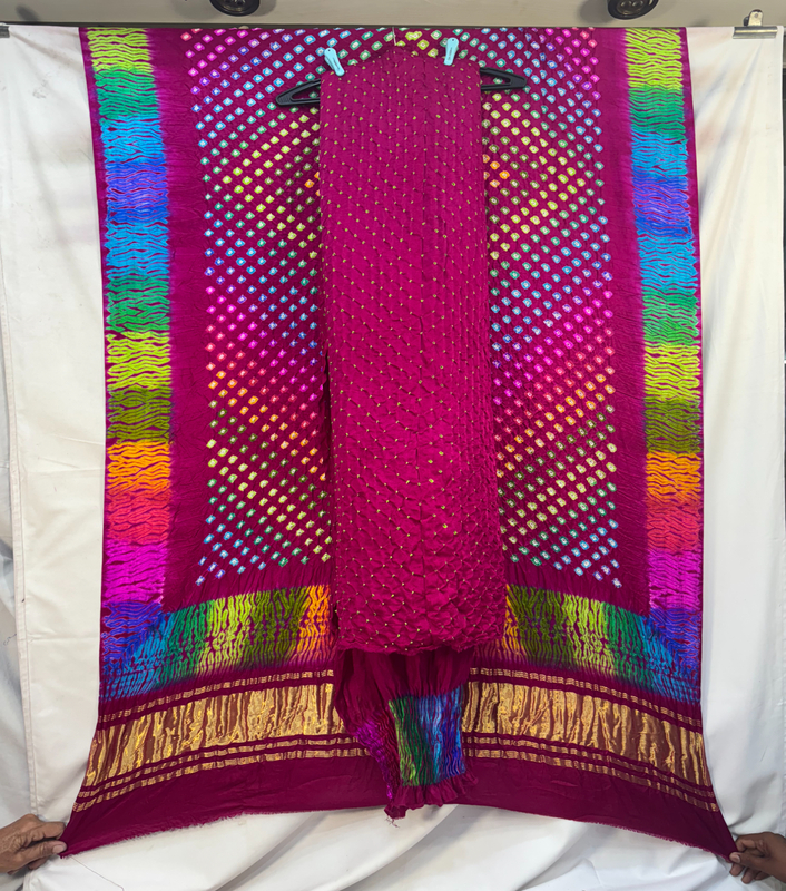 Kala Sanskruti multi & pink – Color Pure Silk Bandhani Dress – 2.5 M Each Piece – Elegant Traditional Wear Pure Silk Dress for Women