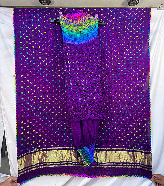 Kala Sanskruti multi & Roya Blue – Color Pure Silk Bandhani Dress – 2.5 M Each Piece – Elegant Traditional Wear Pure Silk Dress for Women