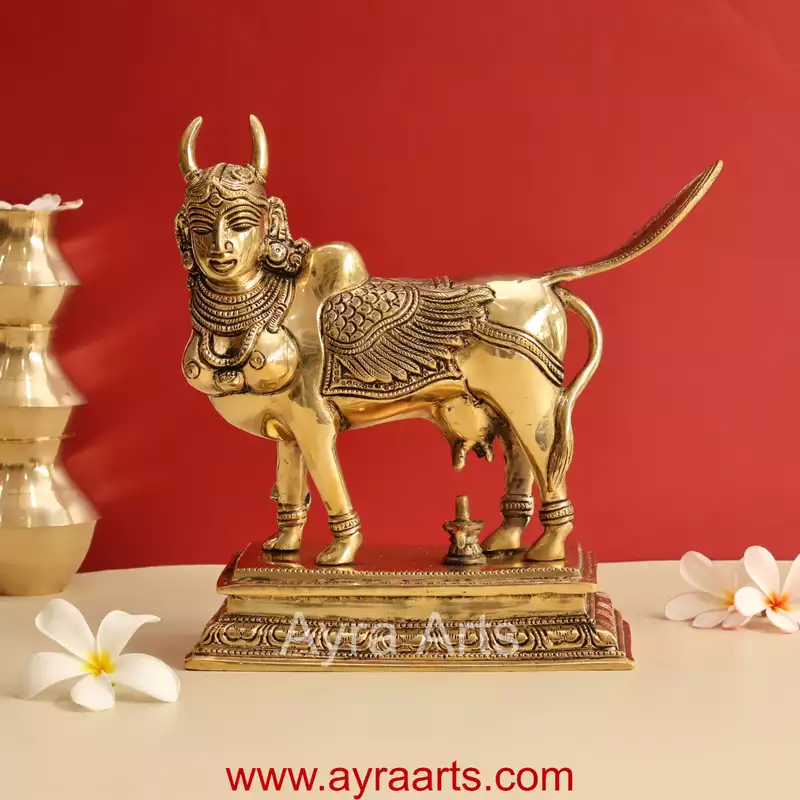 Brass Surabhi Kamadhenu The Wish Fulfilling Cow Idol  -  9 Inch Height