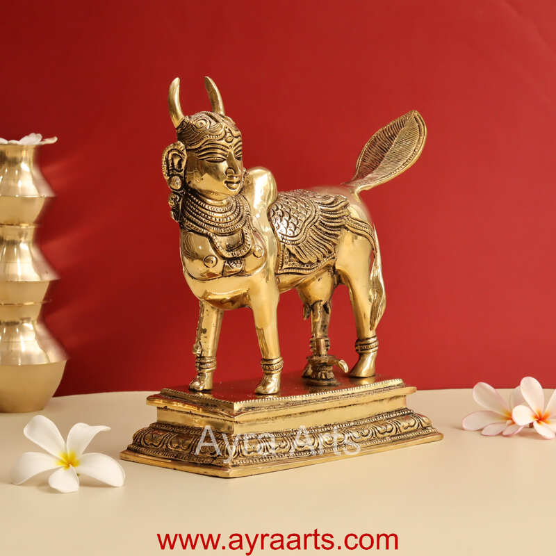 Brass Surabhi Kamadhenu The Wish Fulfilling Cow Idol  -  9 Inch Height