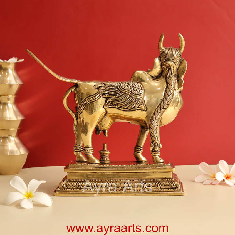 Brass Surabhi Kamadhenu The Wish Fulfilling Cow Idol  -  9 Inch Height