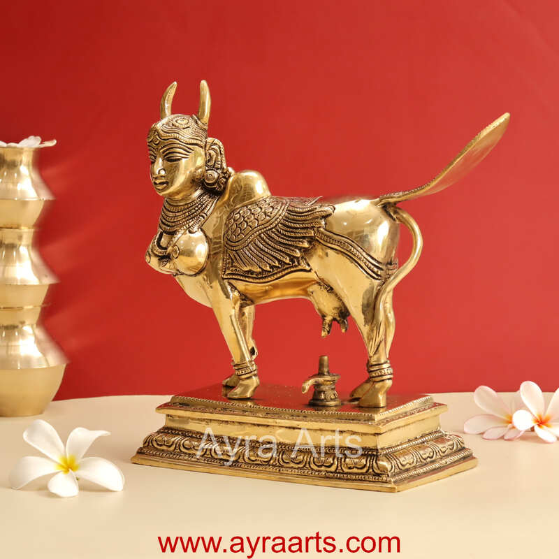 Brass Surabhi Kamadhenu The Wish Fulfilling Cow Idol  -  9 Inch Height
