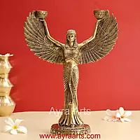 Ancient Egyptian Goddess Isis Wings Candle Stand Brass Statue - 12 Inch Height