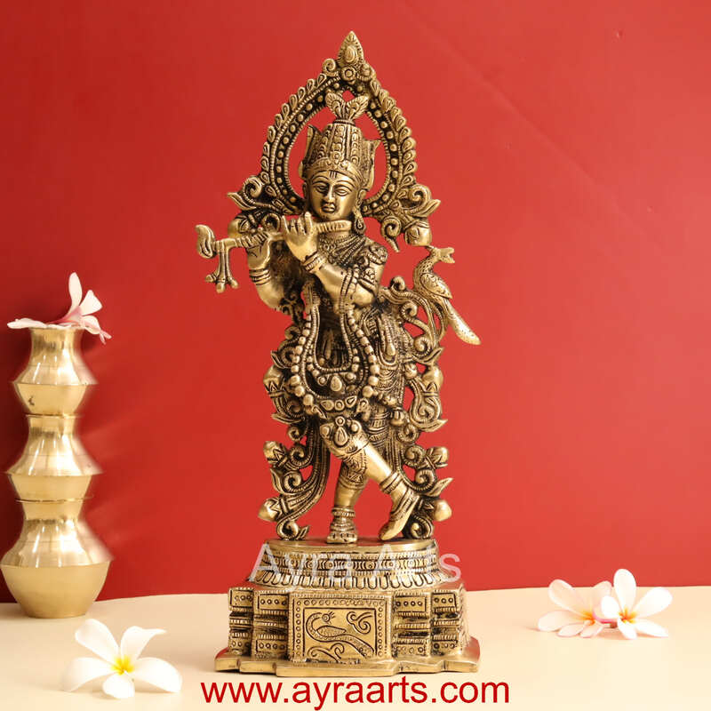 Murlidhar Krishna Brass Statue - 13 Inch Height