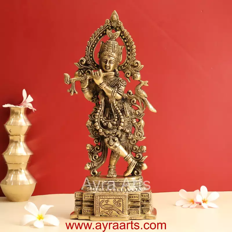 Murlidhar Krishna Brass Statue - 13 Inch Height