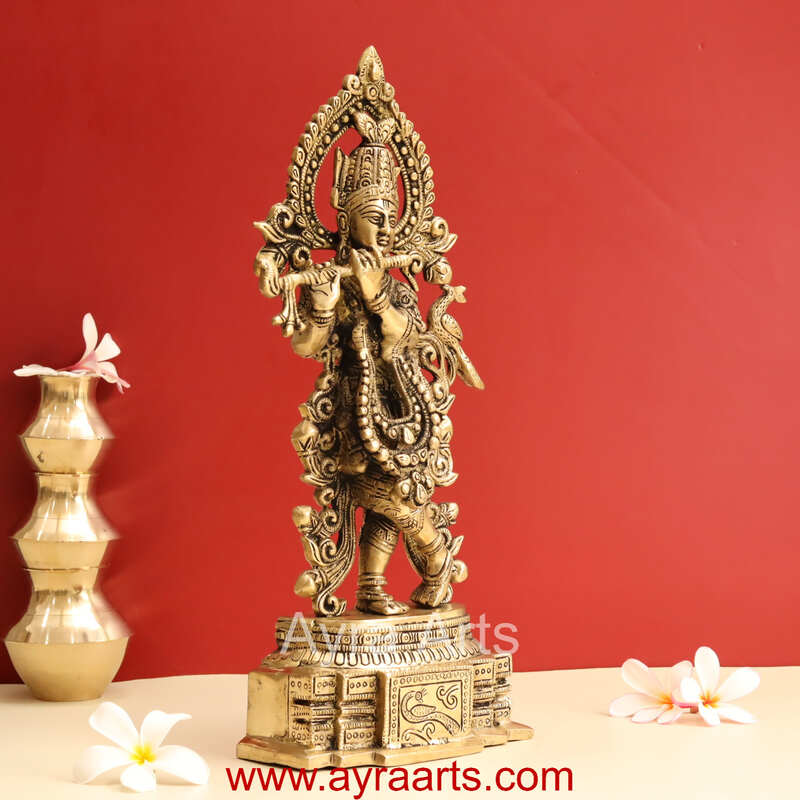 Murlidhar Krishna Brass Statue - 13 Inch Height