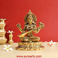 Buy Brass Superfine Goddess Saraswati Sitting on Lotus - 11 Inch Height