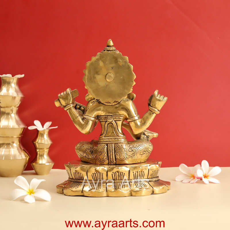Buy Brass Superfine Goddess Saraswati Sitting on Lotus - 11 Inch Height