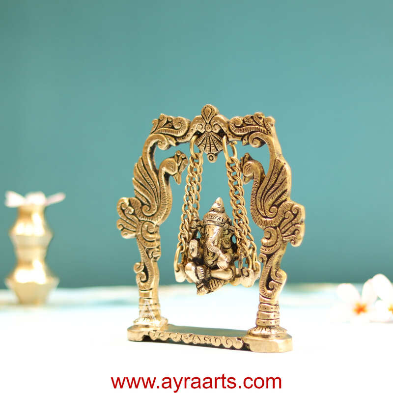 Brass Showpiece Ganesh Jhula Swing God Idol Statue - 6.5 Inch Height