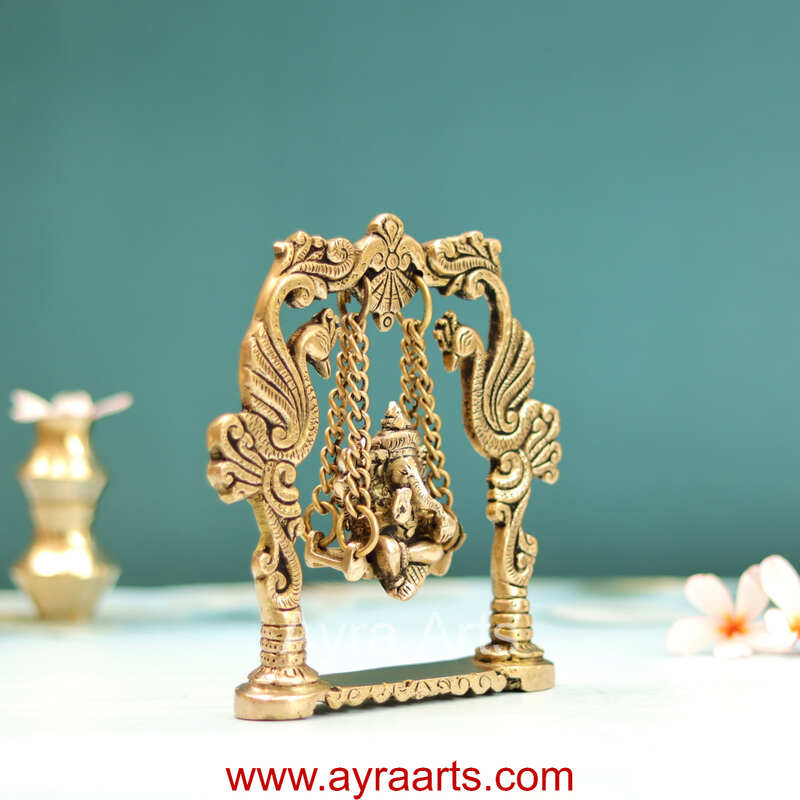 Brass Showpiece Ganesh Jhula Swing God Idol Statue - 6.5 Inch Height