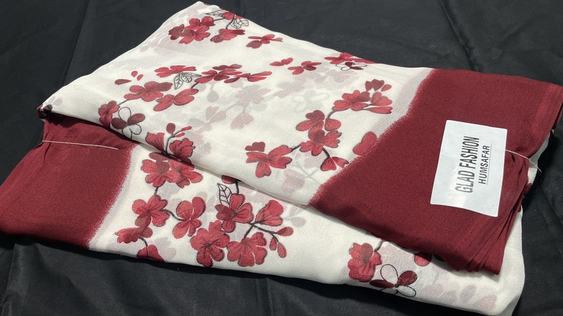 Moss White Base Floral Saree - Maroon