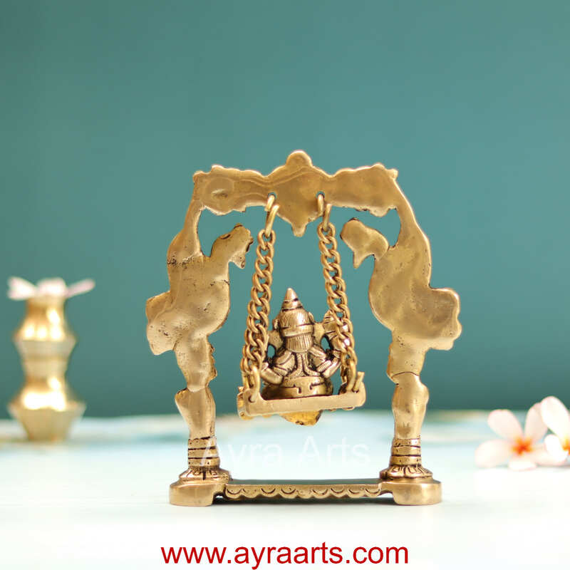 Brass Showpiece Ganesh Jhula Swing God Idol Statue - 6.5 Inch Height